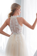 High Neck Tulle Wedding Dress with Appliques