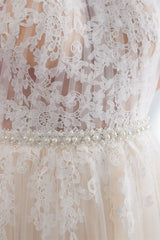 High Neck Tulle Wedding Dress with Appliques