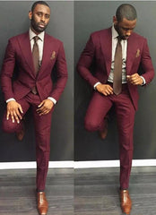 High Quality Burgundy Party Casual Prom Suit, 2 Pieces with Peaked Lapel