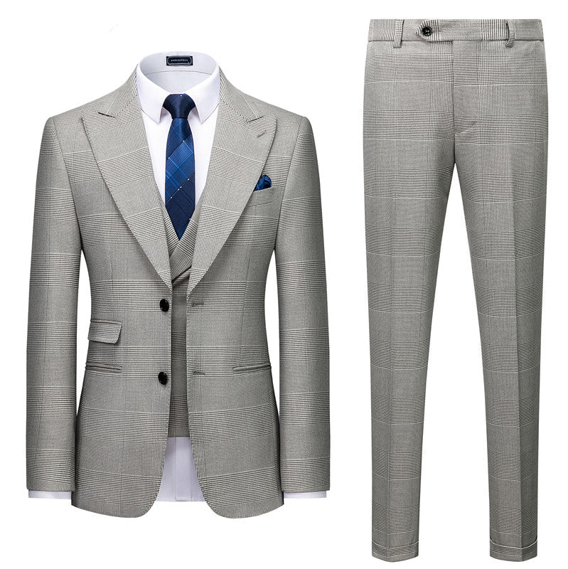 High-Quality Gray Tuxedo Suit with Peaked Lapel and Plaid for Prom
