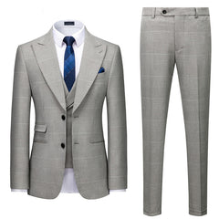 High-Quality Gray Tuxedo Suit with Peaked Lapel and Plaid for Prom