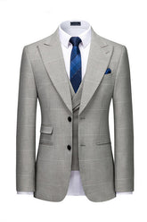 High-Quality Gray Tuxedo Suit with Peaked Lapel and Plaid for Prom