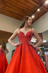 High Slit A-Line Blush Pink Prom Dress with Rhinestones