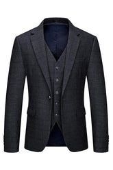 Hiiary Formal Black Notched Lapel Three Pieces Men Suits For Business