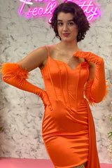 Hot Pink Straps Tight Homecoming Dress with Side Train