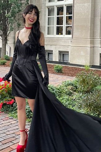 Hot Pink Straps Tight Homecoming Dress with Side Train