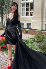 Hot Pink Straps Tight Homecoming Dress with Side Train