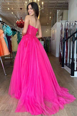 Hot Pink Sweetheart A-Line Long Party Dress with Appliques