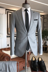 Howar Gray Striped Notched Lapel Two Pieces Newest Business Suits