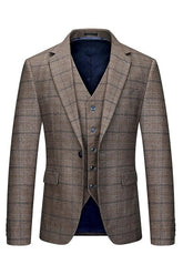 Hyman Fashion Brown Notched Lapel Three Pieces Men Suits For Business