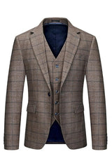 Hyman Fashion Brown Notched Lapel Three Pieces Men Suits For Business