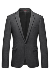 Iennon Chic Gray Peaked Lapel Striped Business Suits For Men