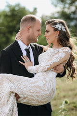 Illusion Long Sleeve Mermaid Lace Wedding Dress Online