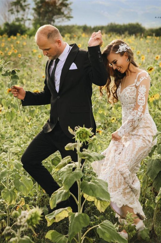 Illusion Long Sleeve Mermaid Lace Wedding Dress Online