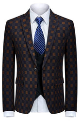 Iverson Fashion Black And Yellow Plaid Three Pieces Men Suits For Business