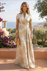 Jacquard Sheath Column V Neck Floor Length Mother of the Bride and Groom Dresses with Ruched Waist