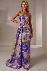 Jacquard Mermaid Strapless Pleated Formal Gown Mother of the Bride Wedding Guest Evening Party Dress