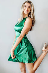 Jewel Neck Cut Out Red Homecoming Dress