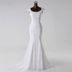 Jewel Neck Long Mermaid Lace Wedding Dress with Appliques