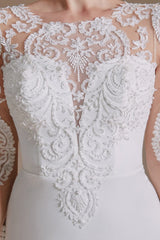 Jewel Neck Satin Lace Long Sleeve Mermaid Wedding Dress