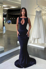 Jewel Neck Mermaid High Waist Prom Dress with Pleated