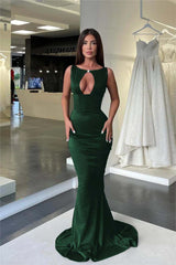 Jewel Neck Mermaid High Waist Prom Dress with Pleated