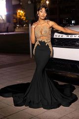 Jewel Neck Mermaid Long Prom Dress with Appliques