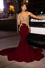Jewel Neck Mermaid Long Prom Dress with Appliques
