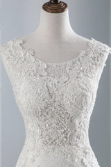 Jewel Neck Sleeveless Long Mermaid Wedding Dress with Tulle Lace Appliques