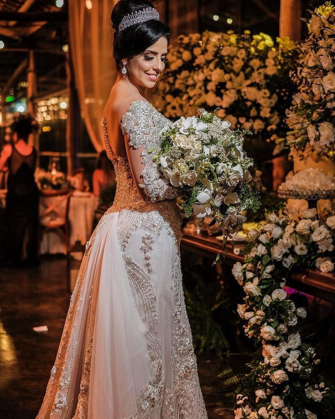 Jewel Off-the-Shoulder Long Sleeve Mermaid Wedding Dress with Lace Appliques