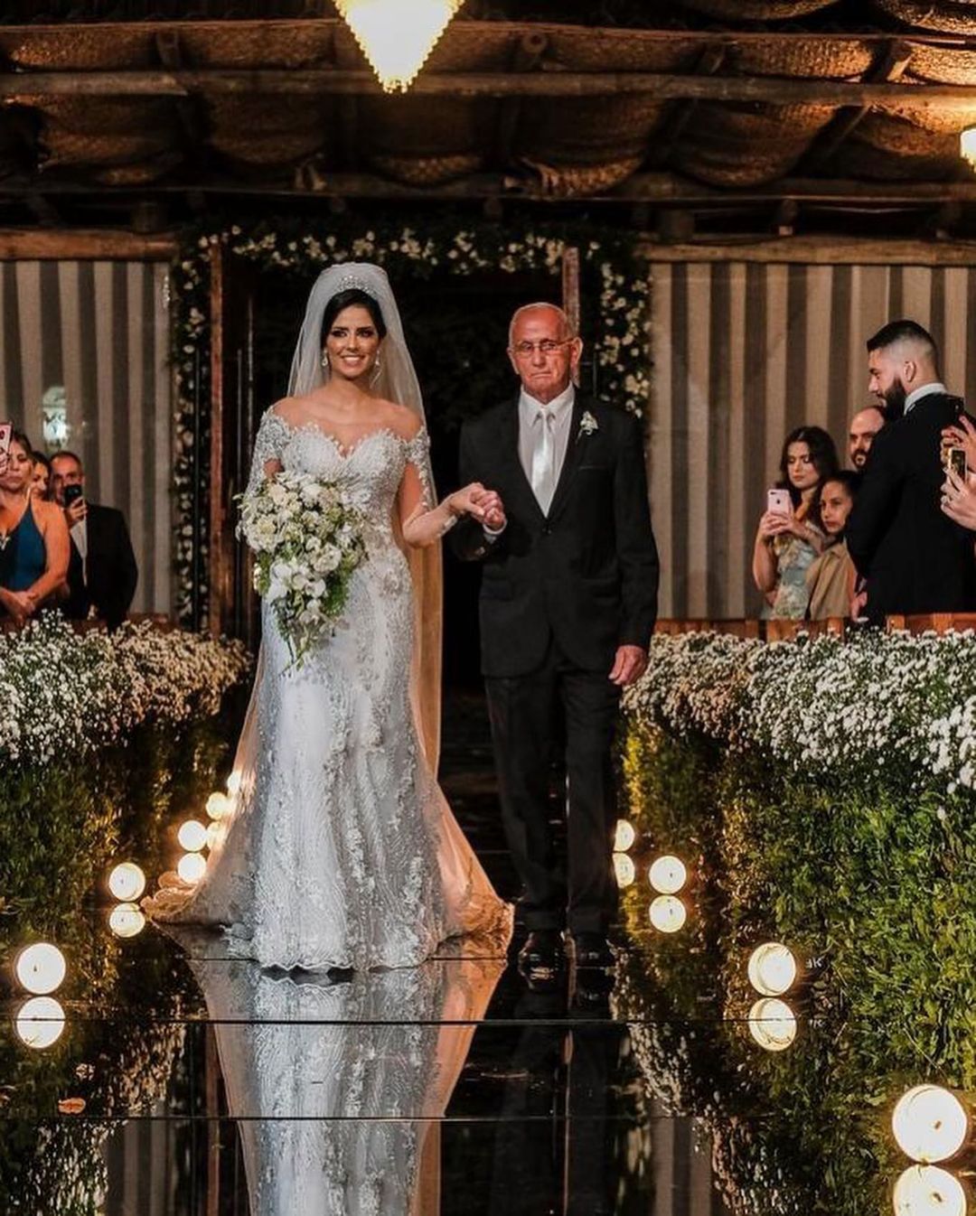 Jewel Off-the-Shoulder Long Sleeve Mermaid Wedding Dress with Lace Appliques