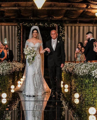 Jewel Off-the-Shoulder Long Sleeve Mermaid Wedding Dress with Lace Appliques