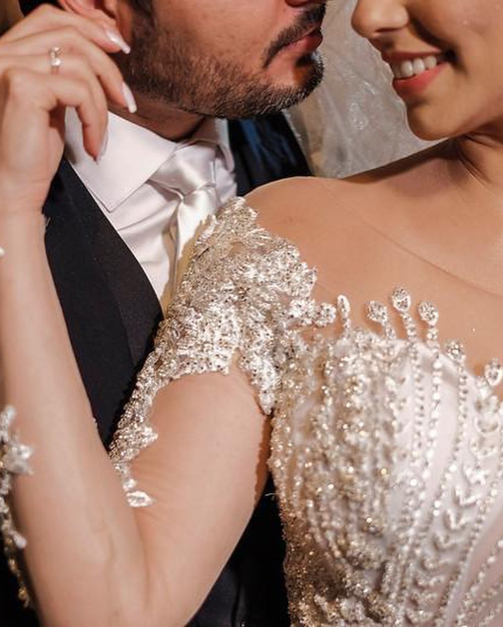 Jewel Off-the-Shoulder Long Sleeve Mermaid Wedding Dress with Lace Appliques