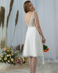 Knee Length A-line V-neck Wedding Dress With Lace