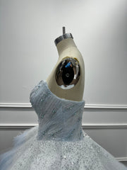 Cute Blue Strapless Ball Gown Homecoming Dress with Beaded