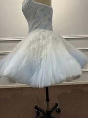 Cute Blue Strapless Ball Gown Homecoming Dress with Beaded