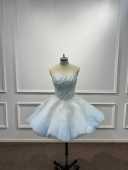 Cute Blue Strapless Ball Gown Homecoming Dress with Beaded