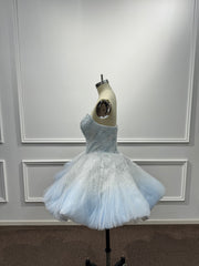Cute Blue Strapless Ball Gown Homecoming Dress with Beaded