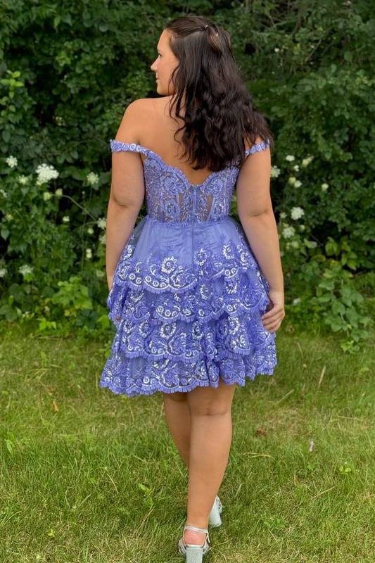 Lace Applique Ruffle Homecoming Dress Off the Shoulder
