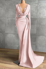 V-Neck Long Sleeve Mermaid Long Prom Dress with Ruffles and Appliques