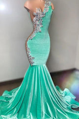 Light Blue One Shoulder Prom Dress with Appliques