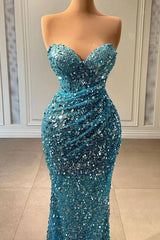 Light Blue Sweetheart Strapless Sleeveless Prom Dress with Sequins