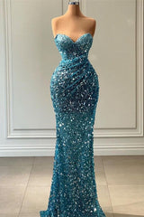 Light Blue Sweetheart Strapless Sleeveless Prom Dress with Sequins