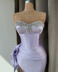 Light Purple Prom Dress with Rhinestone and High Split