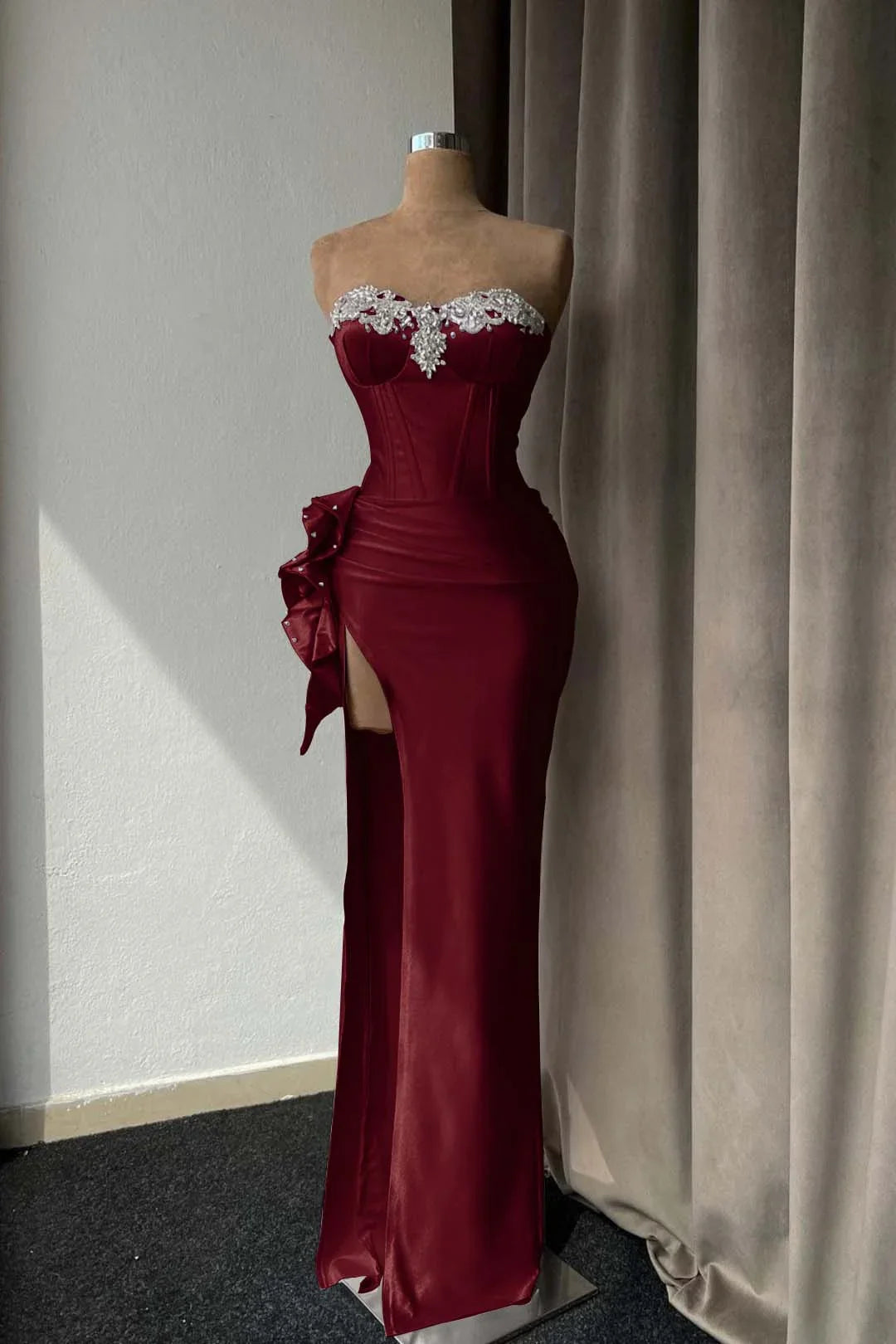 Light Purple Prom Dress with Rhinestone and High Split