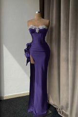 Light Purple Prom Dress with Rhinestone and High Split