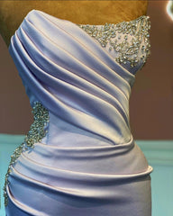 Light Purple Rhinestone Long Sleeveless Mermaid Prom Dress