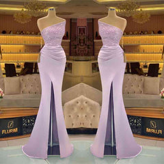 Light Purple Sleeveless Strapless Sequins Mermaid Prom Dress Long with Slit