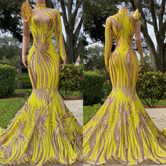 Light Yellow One-Shoulder Halter Mermaid Prom Dress