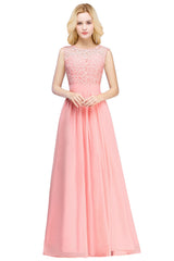 Long A line Crew Neck Floor Length Floral Lace Chiffon Wedding Guest Dress